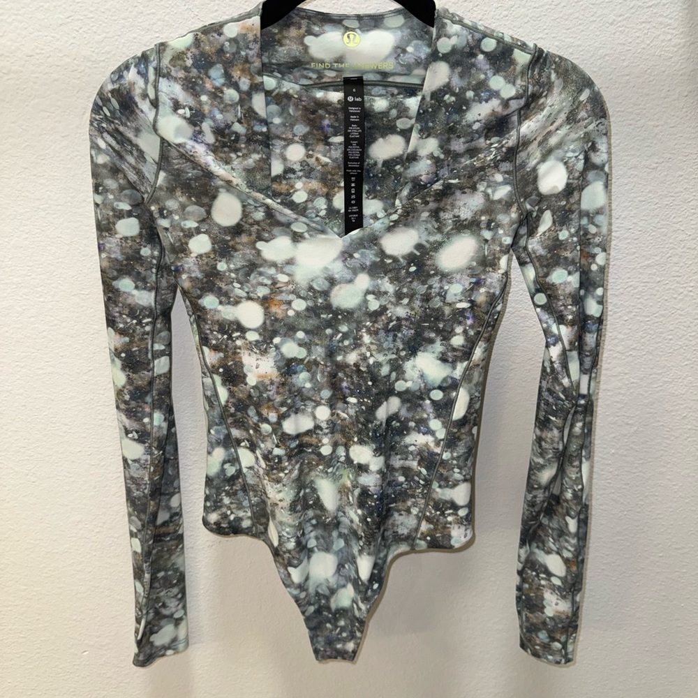 Gray Speckled Lululemon Lab V-Neck Long Sleeve Bodysuit